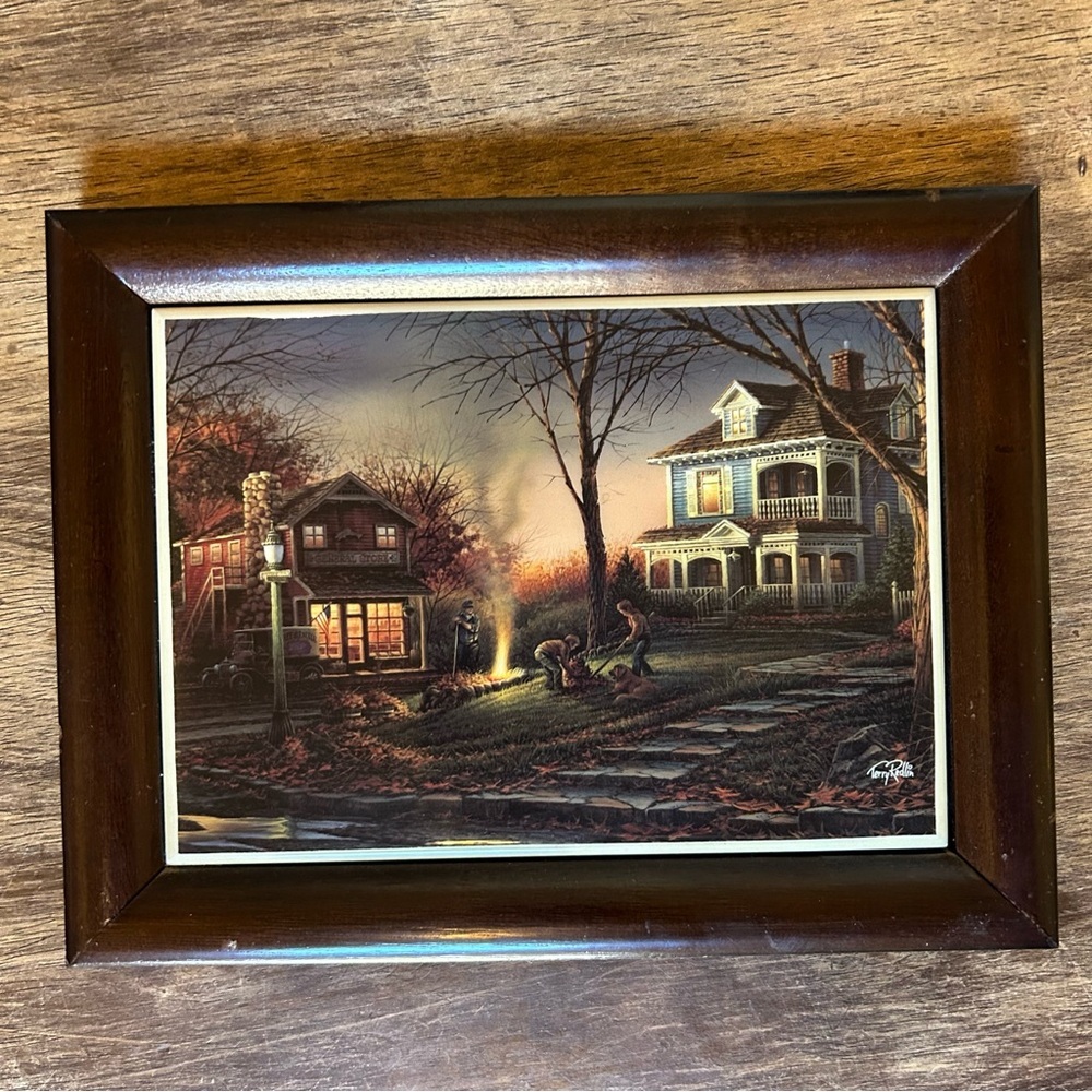 Vintage Aroma of Fall by Terry Redlin Framed Tile Art Wooden Decor Rustic